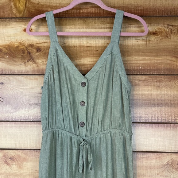 EN CREME Sage Green Smocked Waist Drawstring Wide Leg Jumpsuit Medium Boho NEW - Picture 3 of 11
